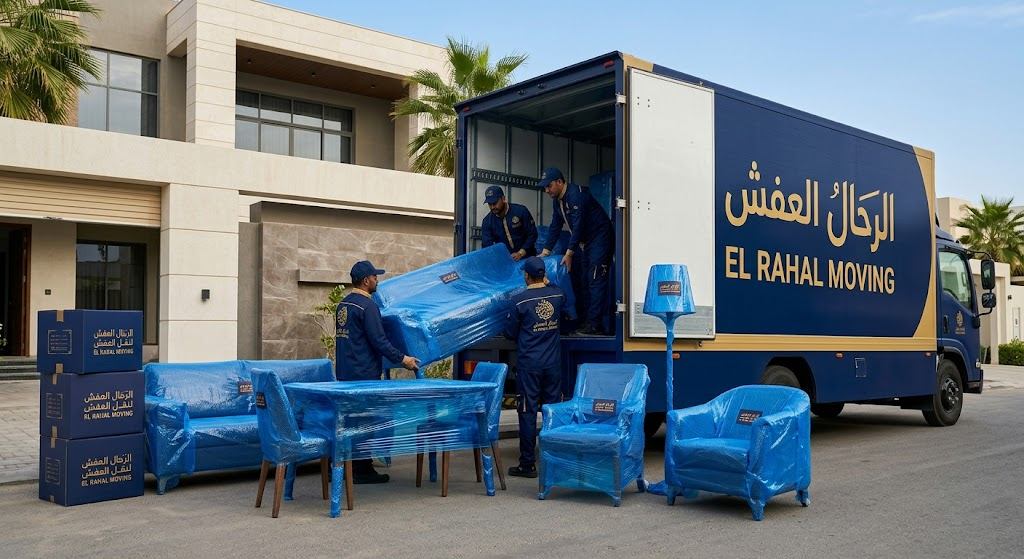 فريق الرحال يركب الأثاث في المنزل الجديد بجدة