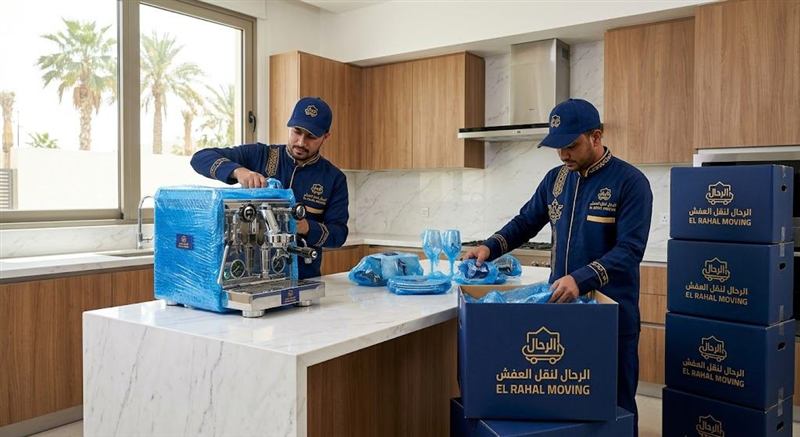 تحميل العفش المغلف على شاحنة النقل المغلقة — حي الخمرة